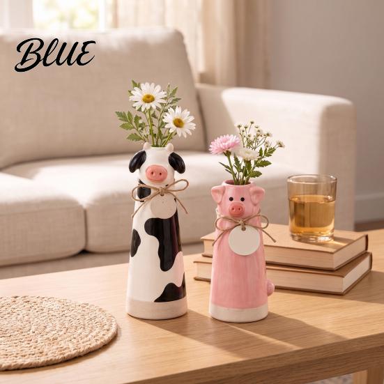 Hand Carved Animal Ornaments Resin Cute Vase, Farmhouse Decorative Flower Holder for Home Shaped Plant Pot Office Decor, Pig/Cow/Sheep/Chicken