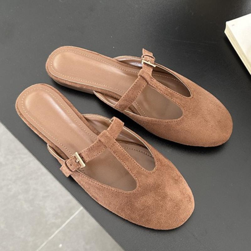 

Fashion Cozy Faux Suede Flat Sandals Women Fashion T Strap Buckle Brand Designer Shoes Lightweight Concise Casual Shoes Zapatos De Mujer 43 коричневый