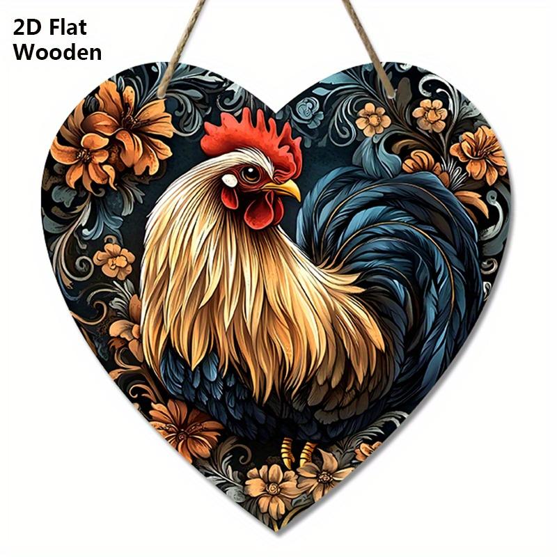 Heart-shaped Wooden Sign with Rooster Pattern, Decorative Plaque & Sign for Front Door Wall Hanging Decor, Ideal Home Hanging Decoration