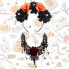 Skull Rose Hair Bands & Necklace Set Novelty Day of The Dead Headpiece  for Women