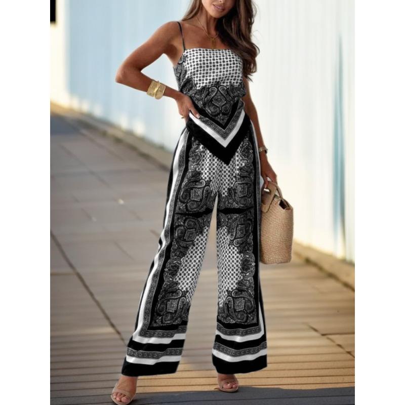 

Tooxika новый модный женский костюм с принтом, топ на подтяжках, позиционирующий цветок, широкие брюки, костюм XXL