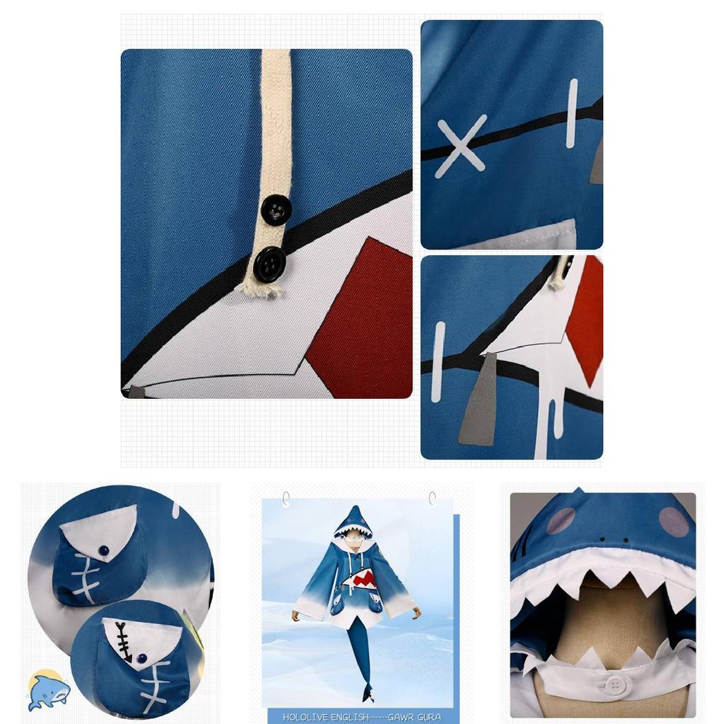 Get Hololive Gawr Gura Cosplay Costume Shark Jacket Outfit With Fish Tail Role Play