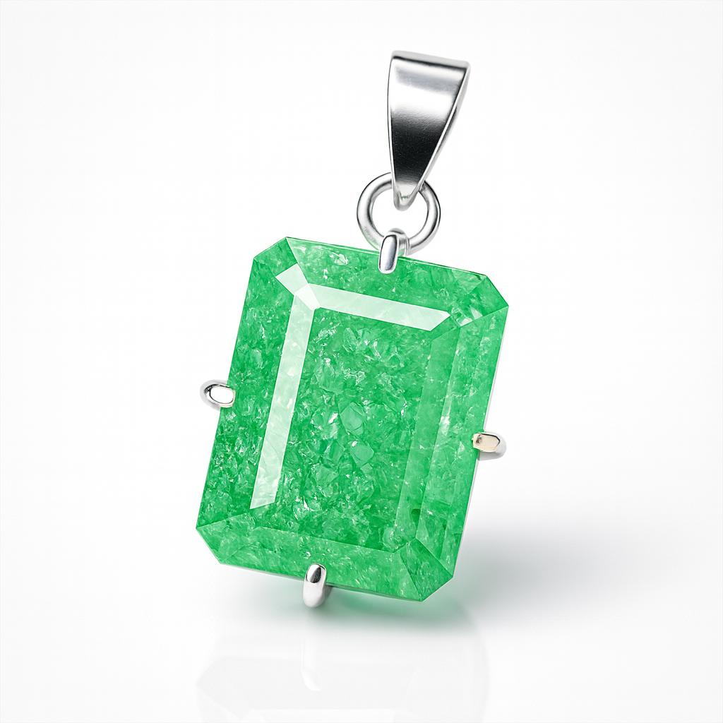 

Zambian Natural Green Emerald 60Ct CERTIFIED 925 Sterling Silver Emerald Pendant AI-113-NS 36.2 mm Approx. зелений