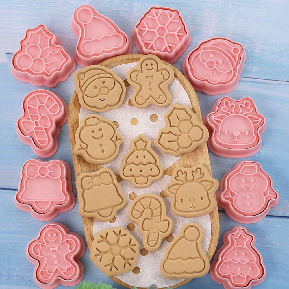 Stamp Cartoon Pressable Christmas Theme Biscuit Mold Kitchen Pastry Cookie Cutters Baking Tools