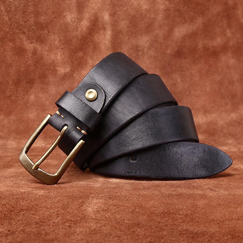 Belt Men's Washed-out Vintage Distressed Frosted Genuine Cattlehide Leather Surface Retro Simple All-Match Casual Jeans Belt