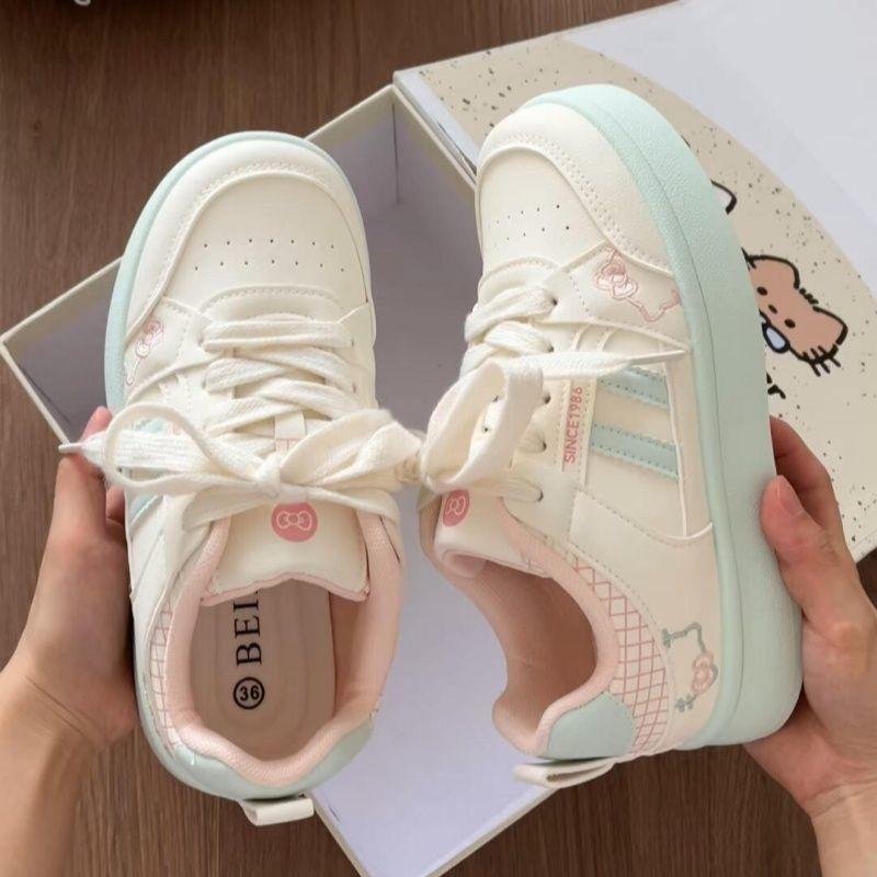 KT Katze Schleife Board Schuhe Damen 2025 neue Plateau weiße Schuhe Damen vielseitiges Nischendesign lässige Damenschuhe