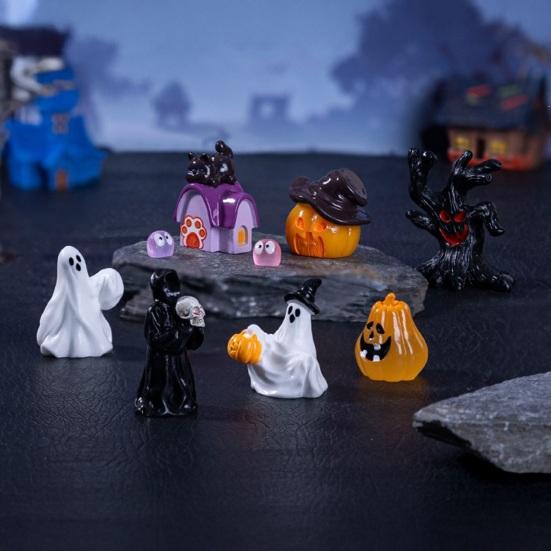 jijijing 3Pcs Halloween Mini Resin Figurines, Miniature Pumpkin Ghost Grim Reaper Castle Statue for Spooky Fairy Garden, Haunted House, Micro