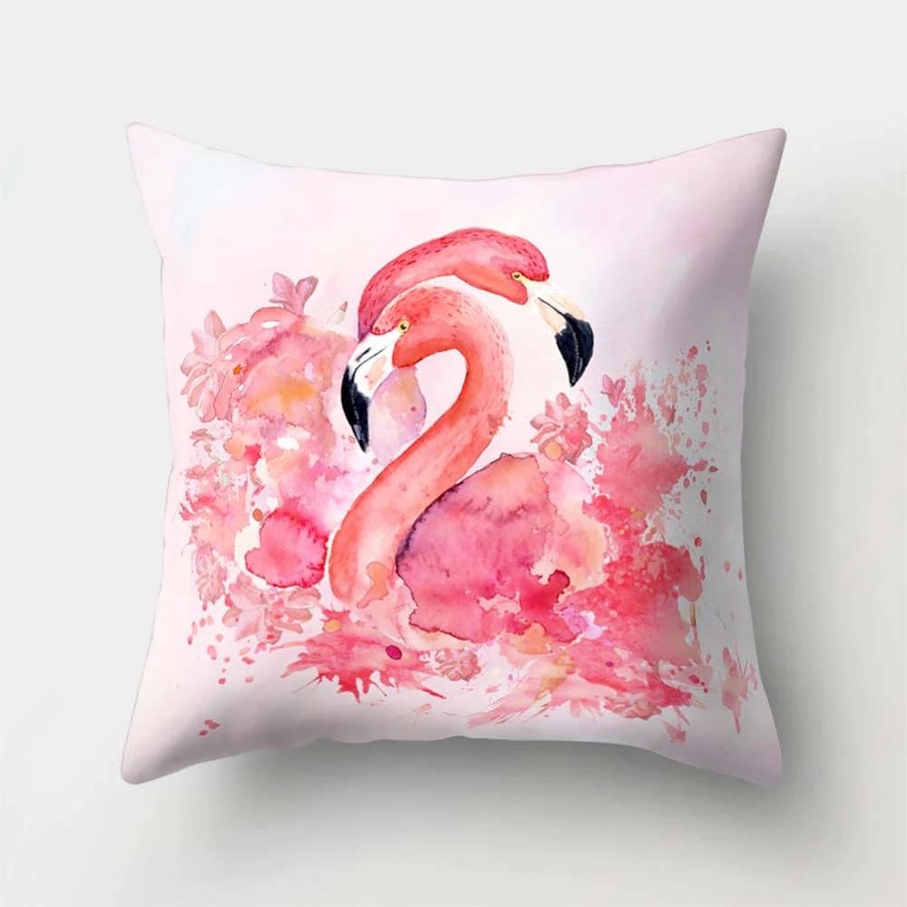 Flamingo Muster Dekorative Kissen Kissenbezug Polyester Kissenbezug Wurfkissen Sofadekoration Kissenbezug 40517-3