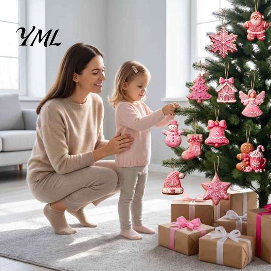 Sweet Style Christmas Party Supplies 12/24/36Pcs Pink Gingerbread Wooden Ornaments, Xmas Tree Hanging Decorations, Decorative Wood Shapes for Festive