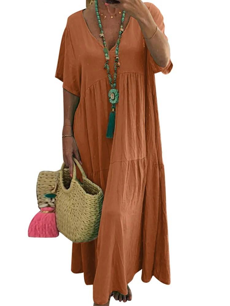 New V-Neck Irregular Multicolor Long Swing Dress - Available in Multiple Sizes