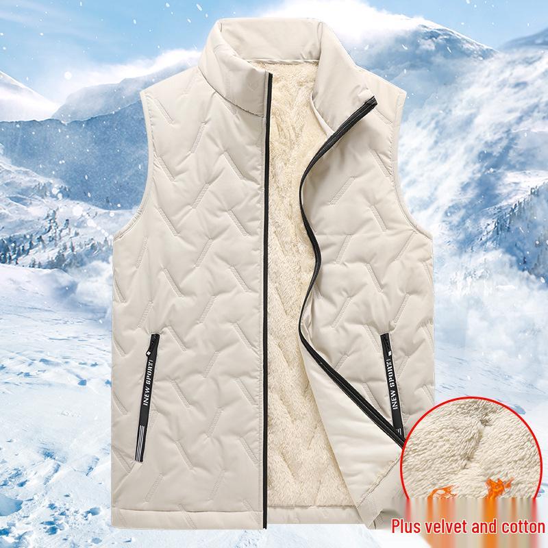 Men's Autumn Winter Stand Collar Warm Cotton Vest: Sleeveless, Plus Size, Casual Jacket