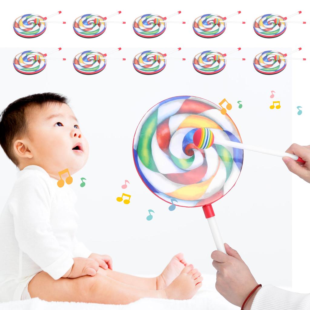 10Pcs Lollipop Shape Drum 8in Kids Tambourine Set Colorful Mallet Music Rhythm Instrument