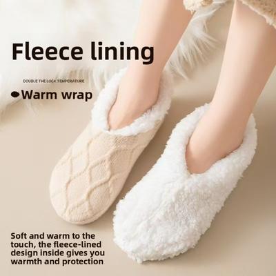 Floor Socks for Adults In Winter, Thickened and Warm Shoes and Socks for Women At Home, Anti Slip and Warm Foot Socks, Lamb Wool Shoes and Socks