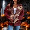 Women's Casual Long Sleeve Zip-Up Hoodie Sweatshirt with Halloween Print