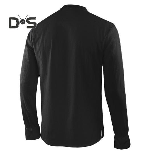 Весна Осень Мужская Рубашка На Шнуровке Воротник-стойка Длинные Рукава Однотонный Цвет — фото 7