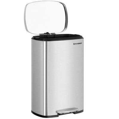 Kitchen Pedal Bin, 50L Rubbish Waste Bin, with Plastic Inner Bucket, Hinged Lid, Soft Closure, Odour Proof and Hygienic, Silver