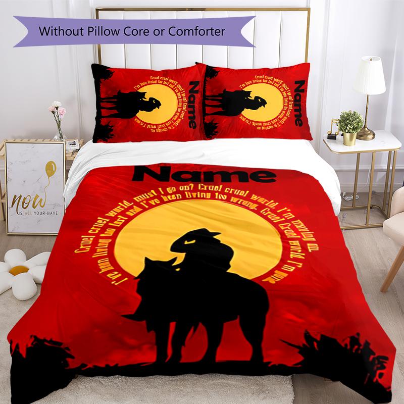 3pcs Custom Name Red Dead Redemption Bedding Set Duvet Cover Closure Includes 1 Duvet Cover & 2 Pillowcases for All Seasons Bedroom Decor