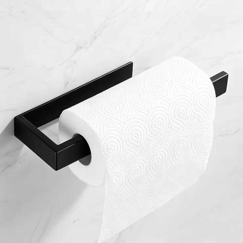 Adhesive Stainless Steel Kitchen Paper Towel Holder Large Tissue Hanger Wall Mounted Bathroom Organizer Hand Towel Rack Black