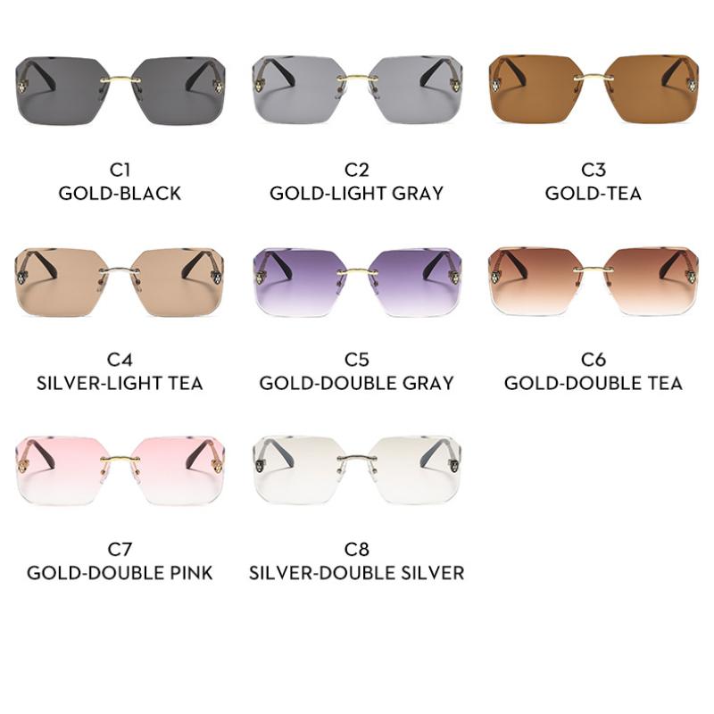 Women's Sunglasses, Men's and Women's Fashion Square Rimless Sunglasses, Large Frame Sunglasses