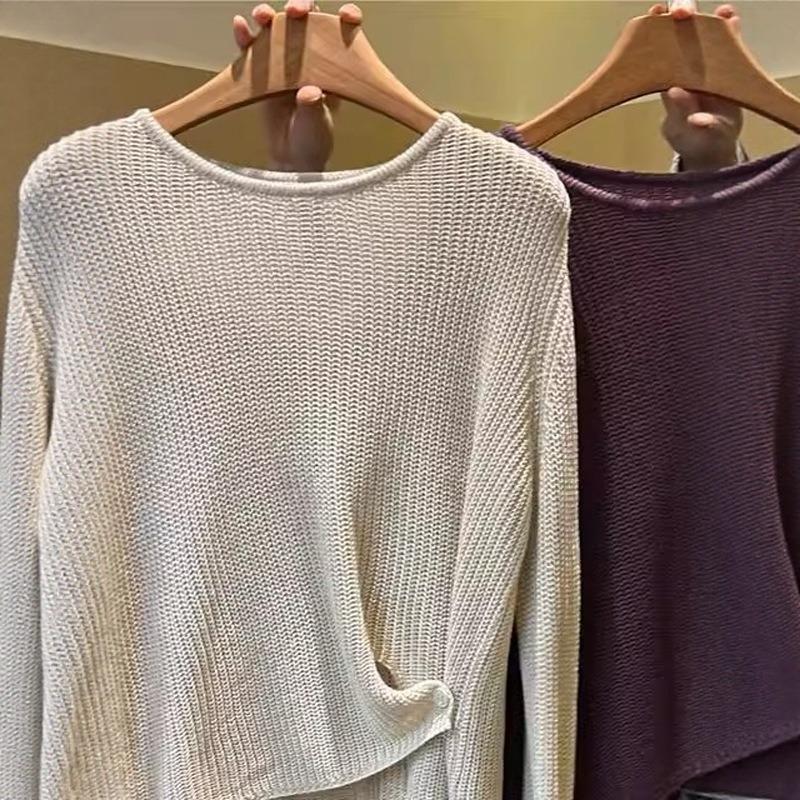 

Design sense hem button-up knitted sweater women s autumn large size slightly fat M thin loose lazy casual sweater One size fits all [recommended 80-60kg] хаки