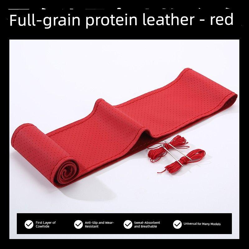 

Bmw 5 Series 7 Series 525X3X1X2X5X6 3 Series 5 Series 530Li Genuine Leather Hand-Stitched Car Steering Wheel Cover [Full Piece of First Layer Cowhide] Full Hole Red