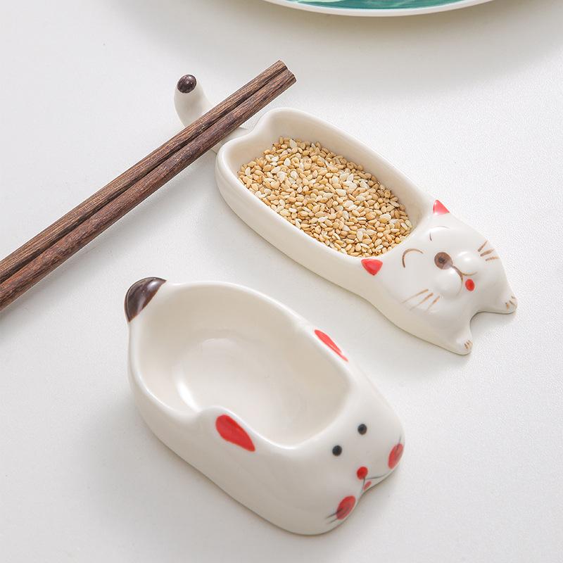 Cute Pet Cartoon Ceramic Dipping Dish Hot Pot Hand Pinch Single Handle Flavoring Dish Cute Household Seasoning Soy Sauce Vinegar Small Dish