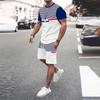 Men's Horizontal Stripes 2pcs Tees sets Summer Tops Short Sleeve Short Pants Crew Neck Sport Casual Outdoor Vacation Sport 3D Print Summer Blue Green
