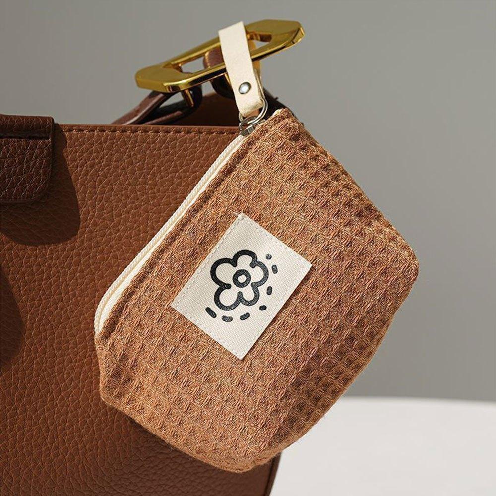 Cute Little Flower Mini Makeup Bag, Fashiable Simple Waffle Pattern Coin Purse, Portable Lipstick Sanitary Napkin Toiletry Bag