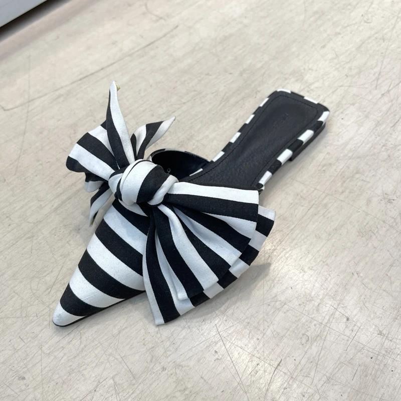 2025 Neue Sommerliche Schlichte Spitzschuhe Damen Hausschuhe Mode Schmetterlingsknoten Ballerinas Party Pantoletten Slide Schuhe