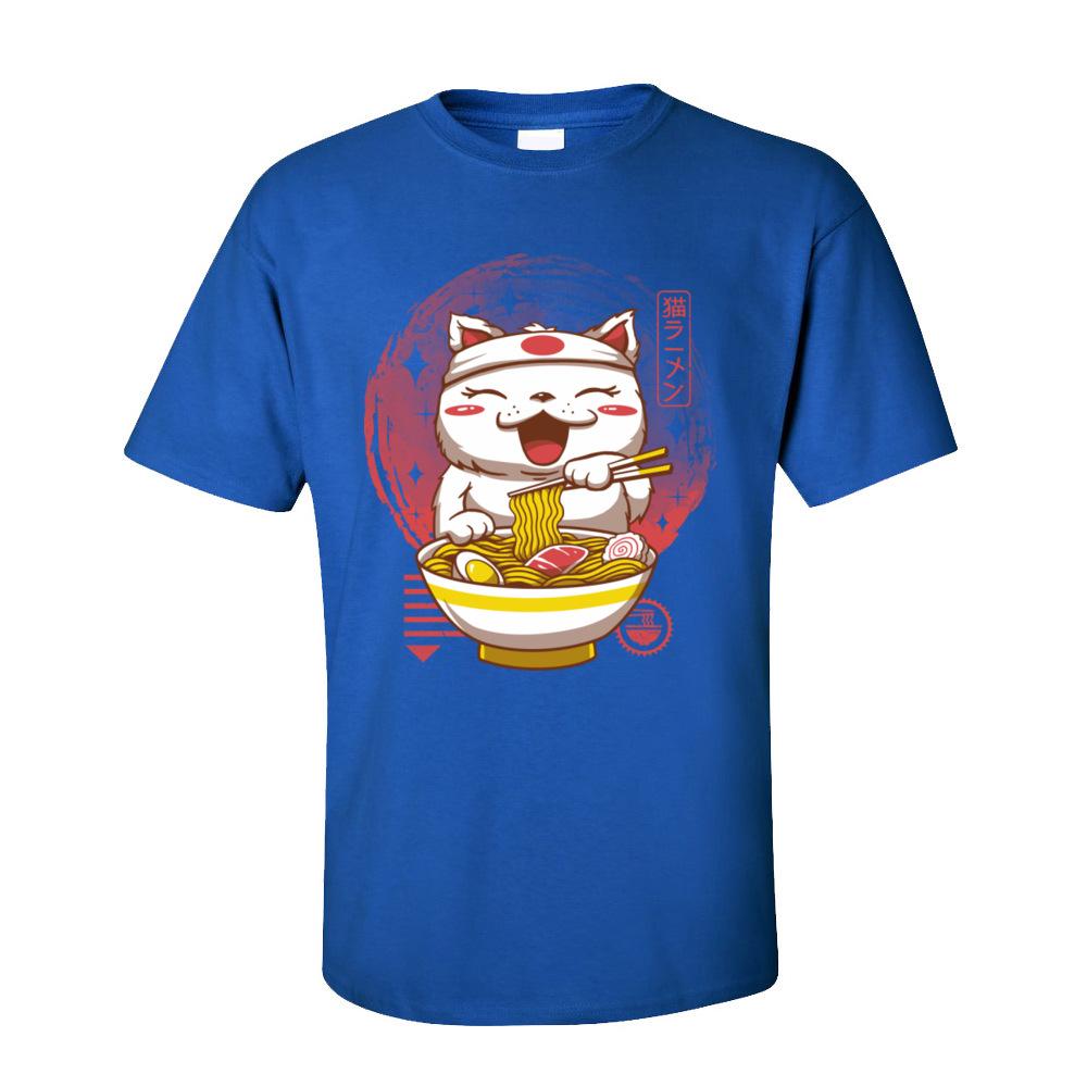 Neko Ramen Tops  Tees Adult Kawaii Cartoon Tshirt Men Graphic Cat Noodle Lover 100 Cotton Short Sleeve T Shirt