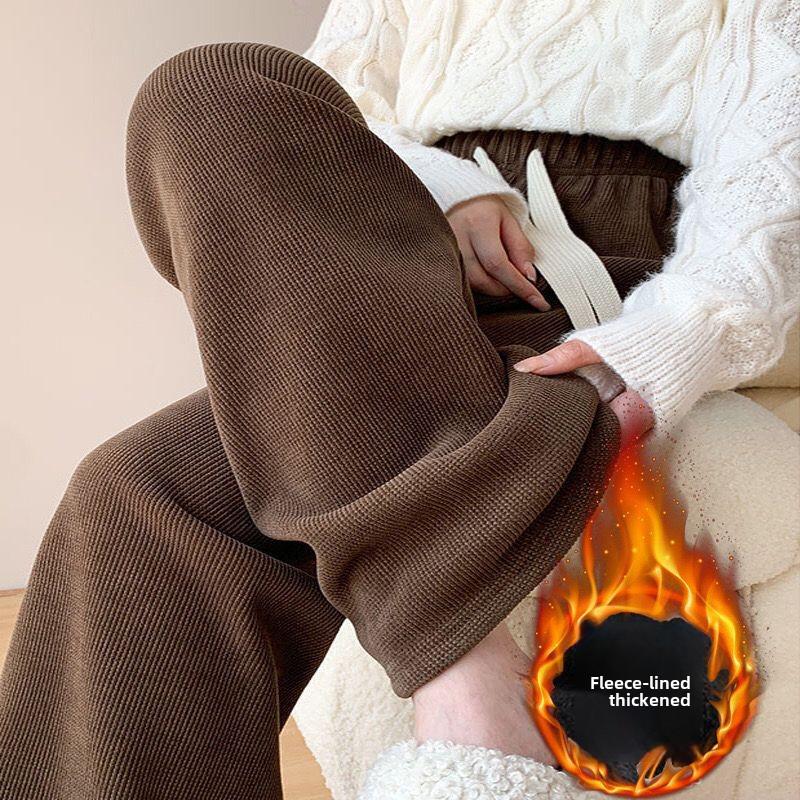 Women's High Waist Corduroy Knit Pants - Autumn/Winter 2024 Velvet Lined