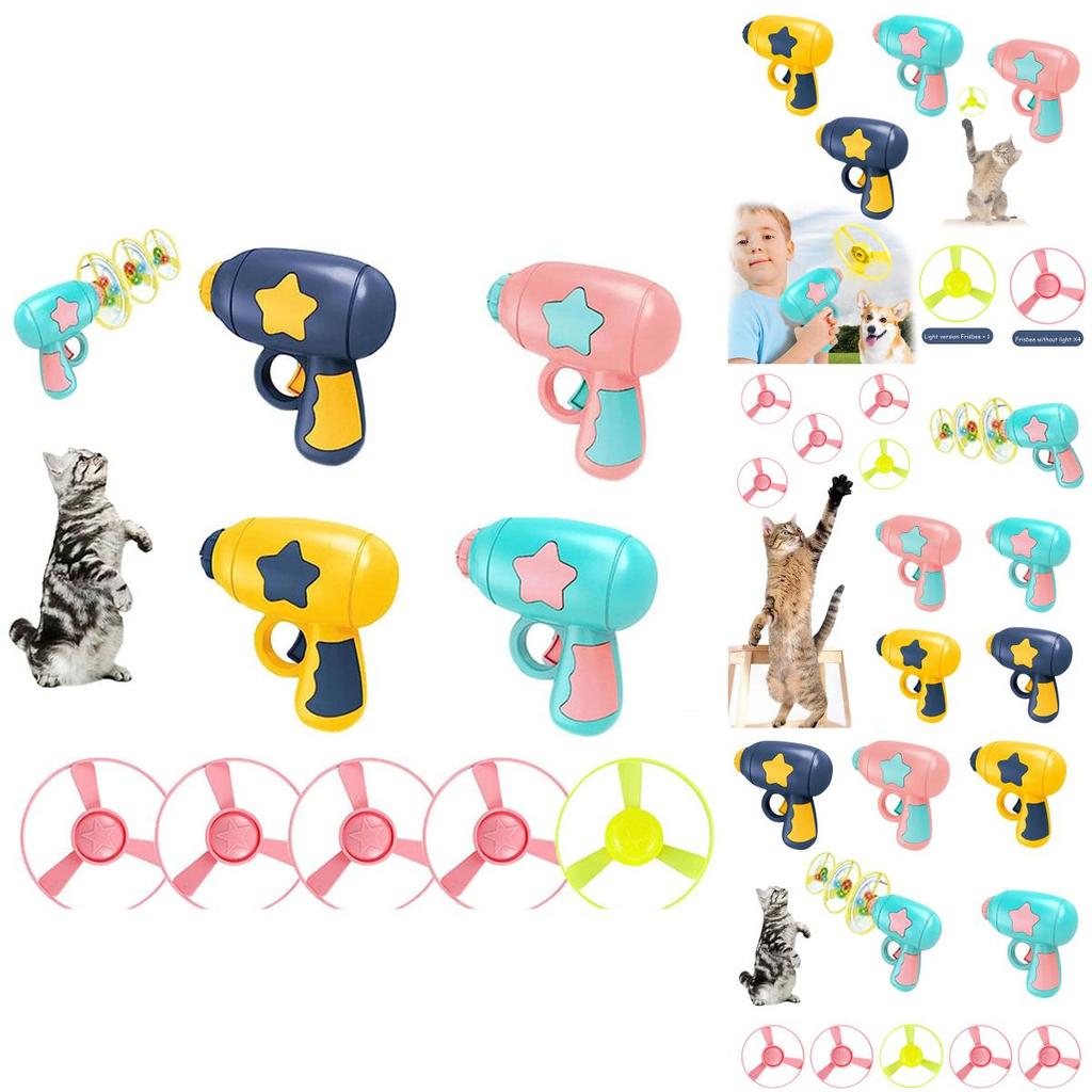 Interactive Pet Toy Gun Light-up Flying Disc For Cats And Dogs Plastic Pink/blue/yellow