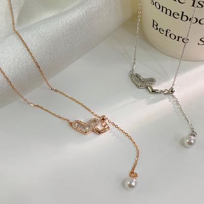 Sweet Heart Pearl Tassel Necklace, Pull-out Y-shaped Necklace, with A Light Luxury and Niche Feel