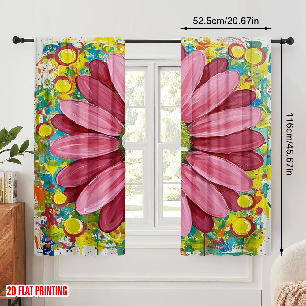 2pcs 2D flat printing Window Curtains Cool Flower_a Polyester Without Electricity Holiday Decorations Perfect for Photo Booths &