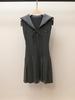 Navy Collar Sleeveless Knitted Dress - Women's Autumn Color Block Style