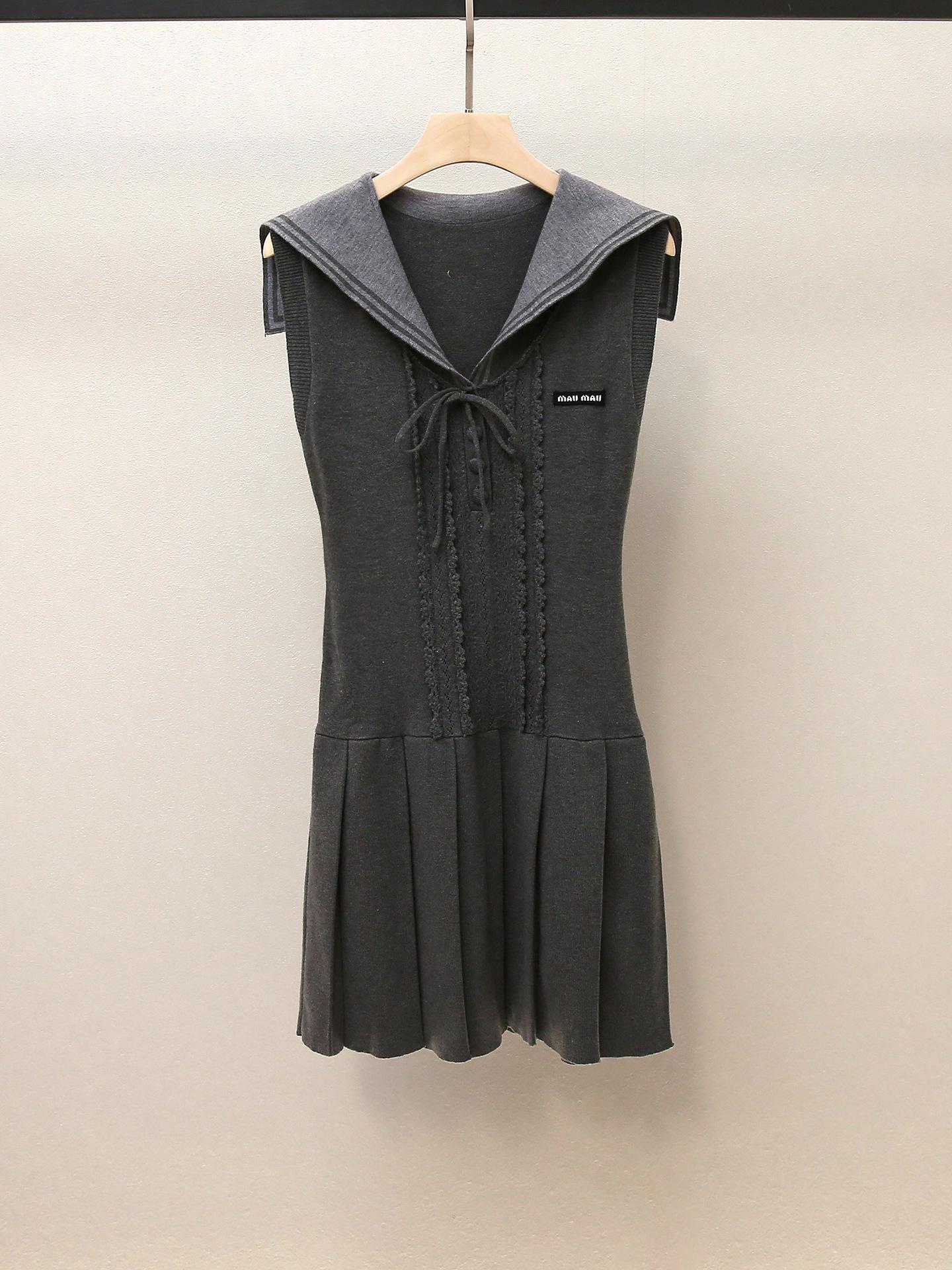 

Navy Collar Sleeveless Knitted Dress - Women s Autumn Color Block Style Large серый