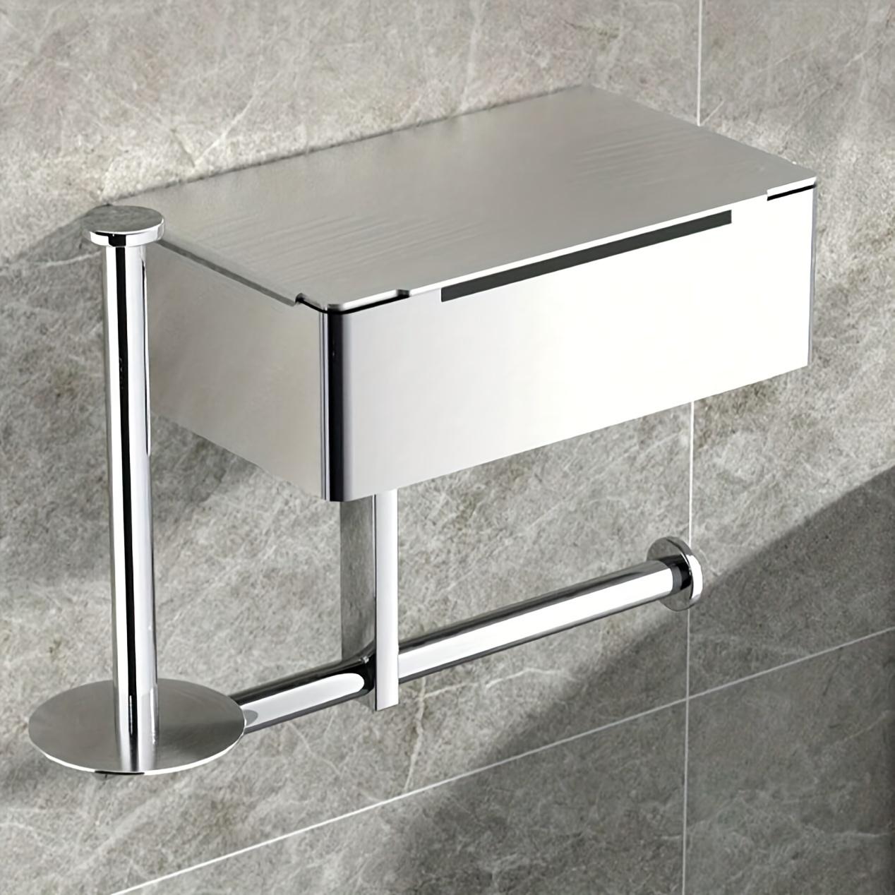 

Держатель для туалетной бумаги из нержавеющей стали с полкой для телефона - прочный, самоклеящийся многофункциональный аксессуар для ванной комнаты, переносной туалет, туалетные принадлежности серебряный