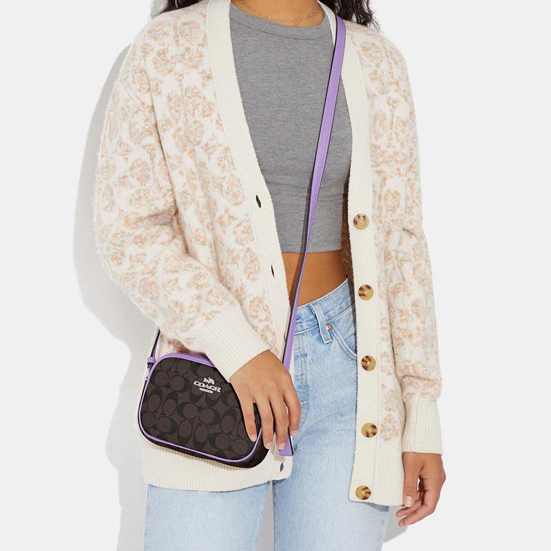 Coach Jamie 19 Logo Classic Print Multi-Functional Pocket Zipper Crossbody Bag Women crossbody bag Dark-Brown Purple C9926-SVW1P