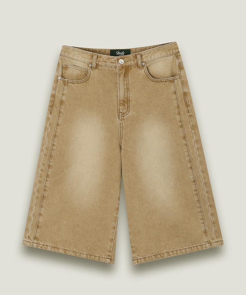 NODU Side Cut Washed Bermuda Shorts [Beige]