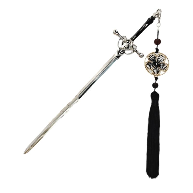 

Charm Hair Pin Swords Shaped Hair Clip Tassels Hairpiece Fashion Hairpin Alloy Texture Suitable for Party and Cosplay Use чорний
