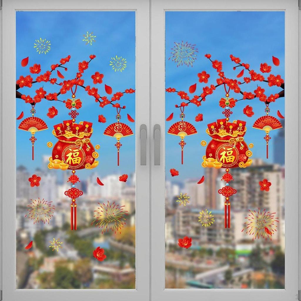 Window Cling for Glass Plum Blossom Branch Convenient, Chinese Year Decor, Party