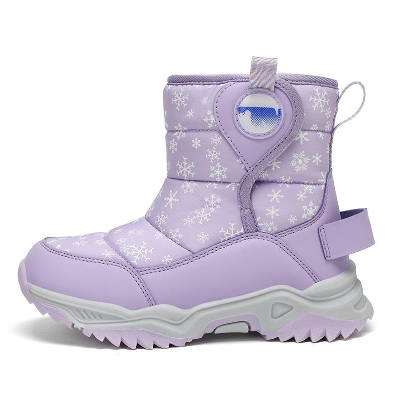 

Осенне-зимние детские зимние ботинки для снега, хлопковая обувь, пушистая, с нескользящей подошвой, теплая, сверхлегкая, для девочек, с высоким верхом, спортивная обувь 38 фиолетовый