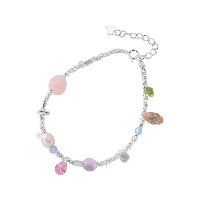 Sterling Irregular Crystal Pearl Charm Bracelet Women Minimalist Handmade Fashion Stackable Accessory