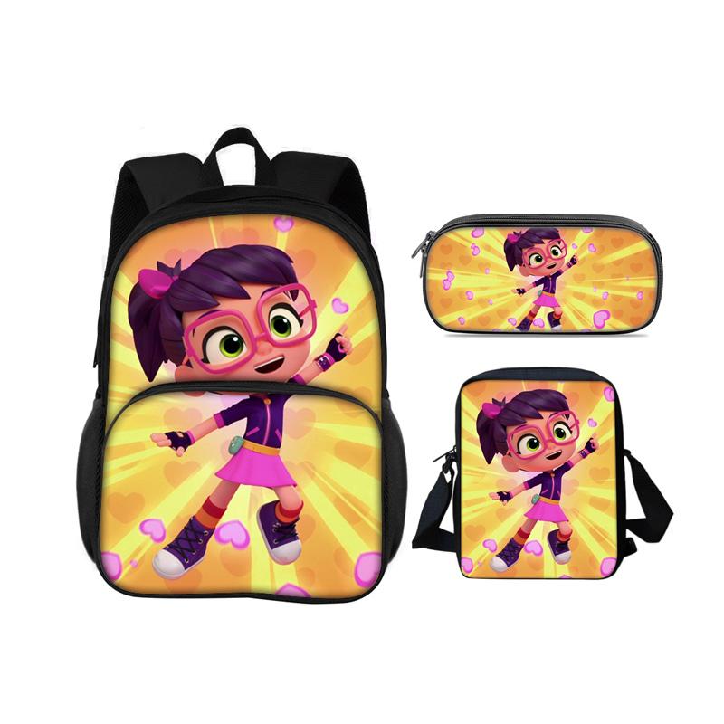Abby Hatcher Runde Fronttasche Rucksack Federmäppchen Umhängetasche 3-teiliges Set Cartoon-Druck Schüler Jungen und Mädchen Schule Geburtstagsgeschenk