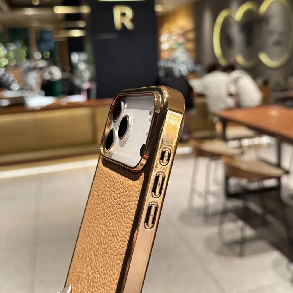 Luxury Business SLE Matte Litchi Leather Texture Phone Case for IPhone 17 Pro Max 16 15 14 13 12 11 Plus Shockproof Cover