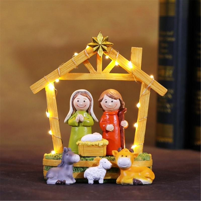 LED Lighted Traditional Christmas Nativity Scene Ornament Set Resins Figurines for Home Table and Fireplaces Decoration