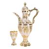 Turkish Coffee Pot Cup Set Vintage Exquisite Elegant Metal Tea Pot Set with 6 Cups for Tea Table Decor Wedding Present Gold White