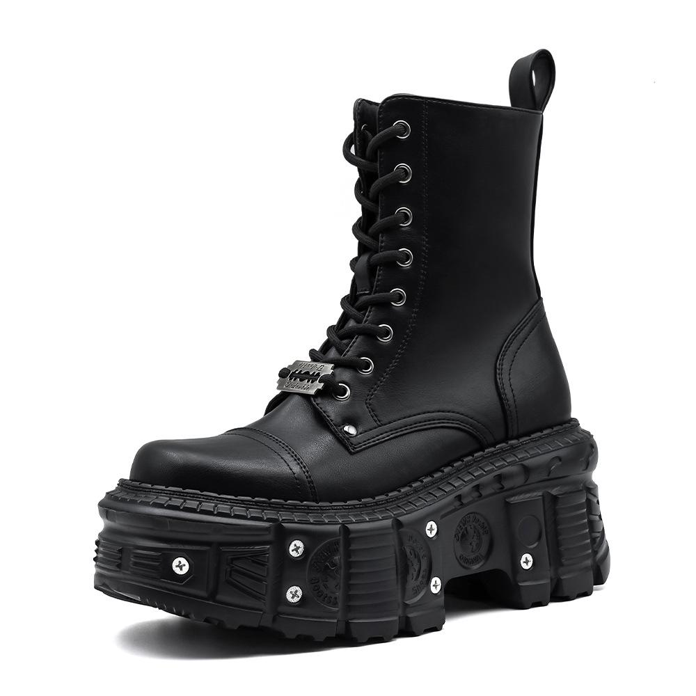 

Dark Punk Lace-up Platform Martin Boots - Women s Mid-calf, Thick-soled, Height-increasing for Autumn/Winter 42 чёрный