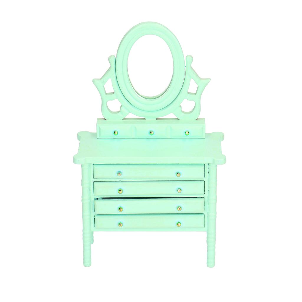 1:12 Scale Dollhouse Toilet Table High Simulation Wooden Miniature Dressing Table with Mirror