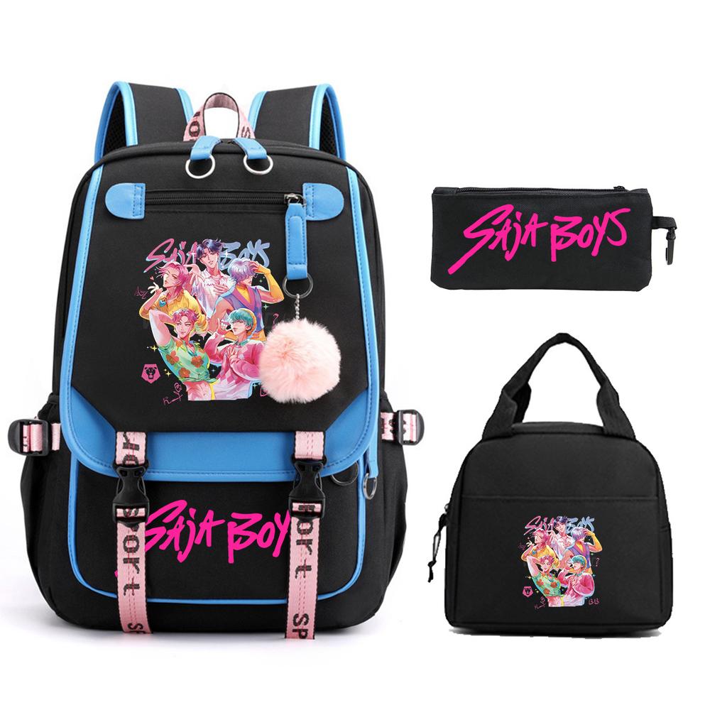 Animation Cartoon Printing Student Schoolbag Three-Piece Set Campus Trend Men And Women Versatile Casual Backpack Large Capacity